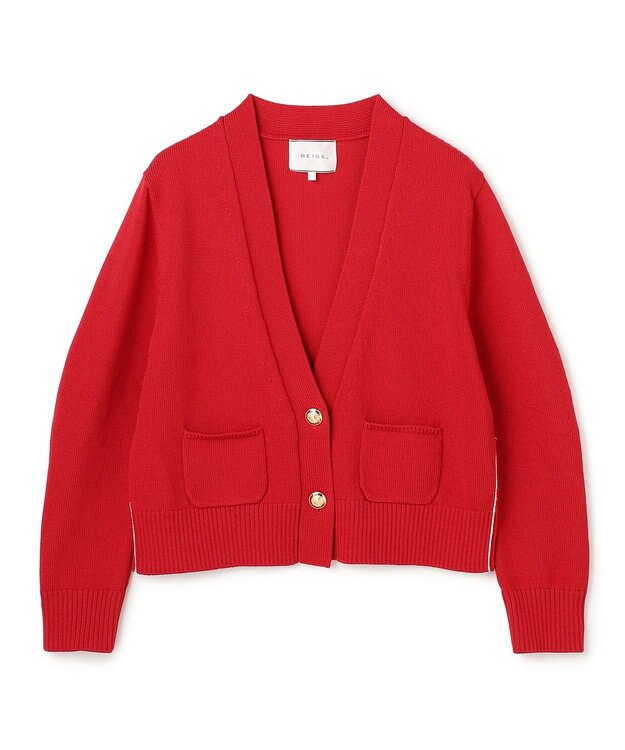 BEIGE， HELIODOR / マリンボタンクロップドカーディガン Red