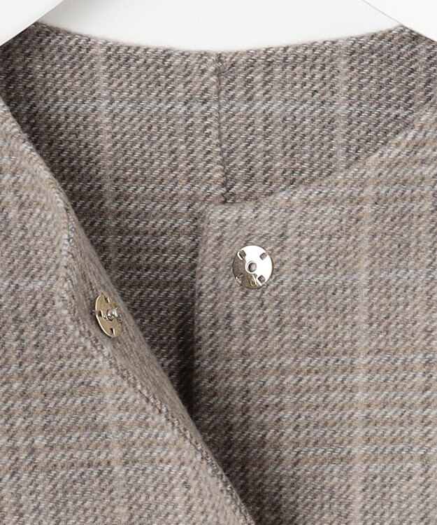 自由区 L 【17号サイズまで展開・カタログ掲載】ウールリバーチェック柄ノーカラー コート モカチェック