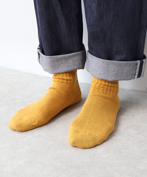 WHITE MAILS PAPER WIDE RIB CREW SOCKS ソックス イエロー