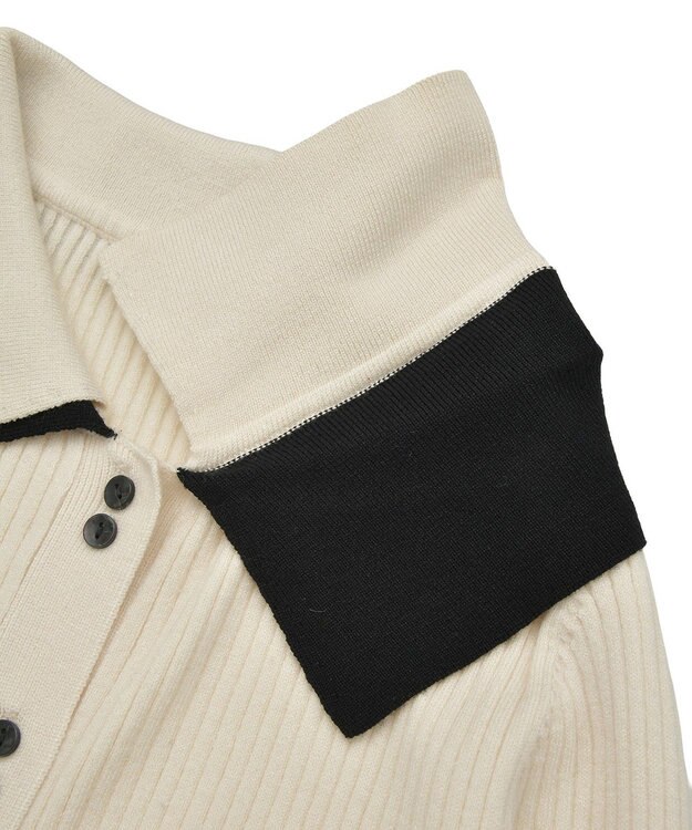 Green Parks 配色レイヤードポロリブニットカーディガン Ivory