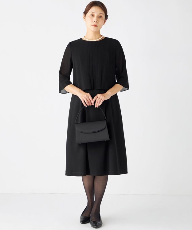 組曲 NOIR 【洗える】ウォッシャブルストレッチバックサテン ジャケット＋ワンピース ブラック系