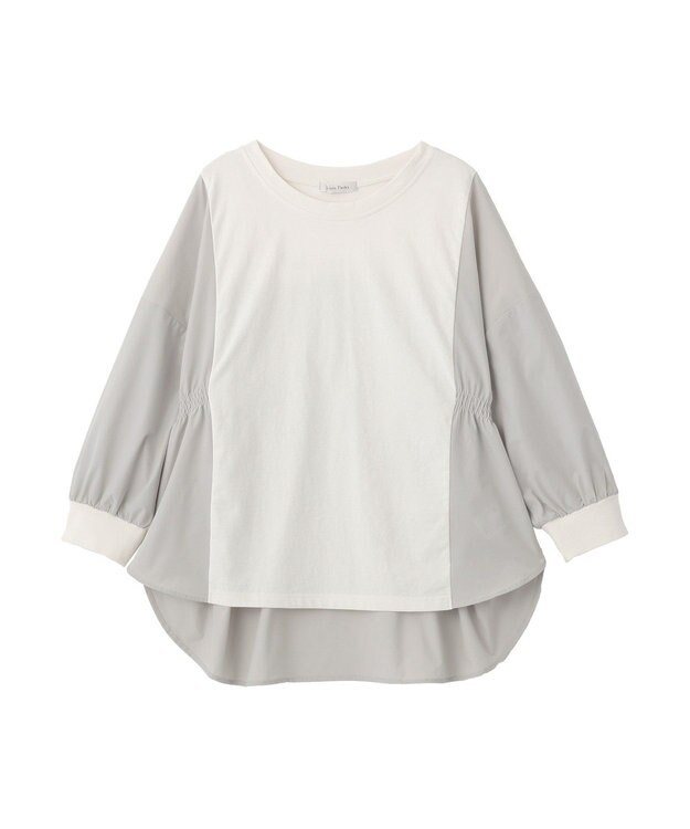 Green Parks ７分袖サイドシャーリングドッキングプルオーバ Off White