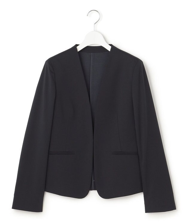 23区 S 【セットアップ対応/洗える】ストレッチポンチ ノーカラー ジャケット ネイビー系