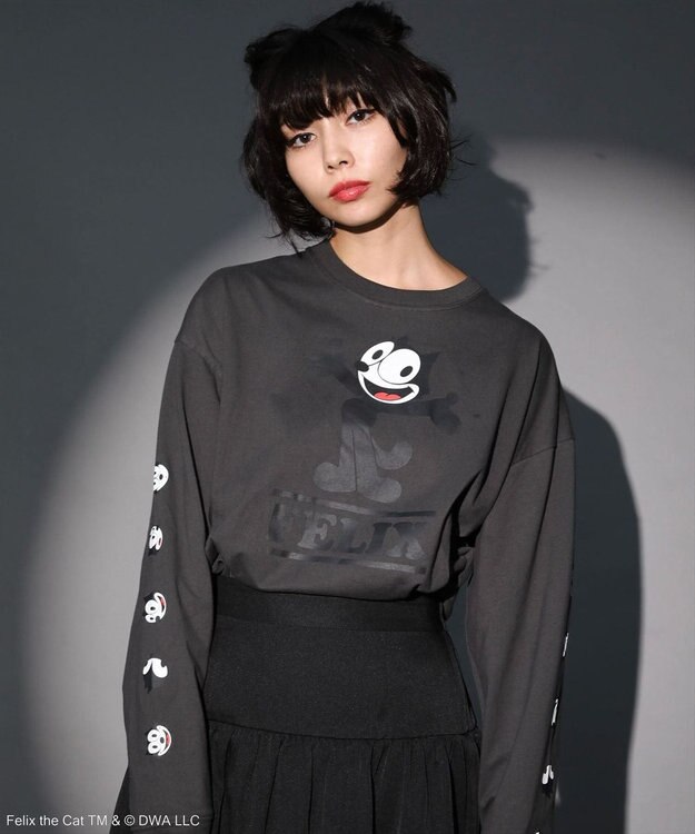 Green Parks ■ＦＥＬＩＸ　袖フェイスｐｔ　ロンＴＥＥ Charcoal Gray