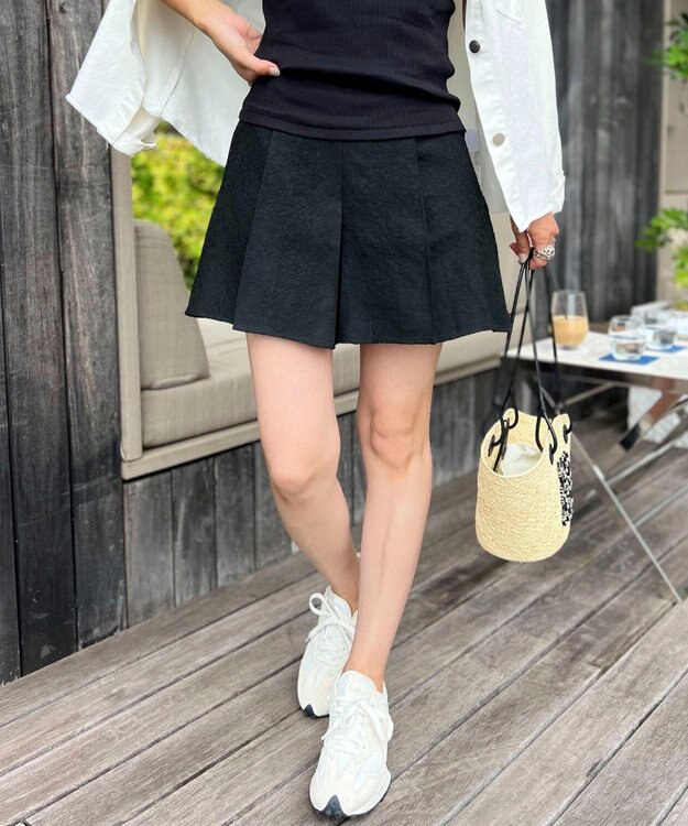 Green Parks タック入りジャガードキュロットパンツ Black