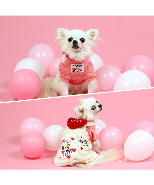 PET PARADISE スヌーピー ポケット付きつなぎ 《ハート柄》 小型犬 ピンク（濃）