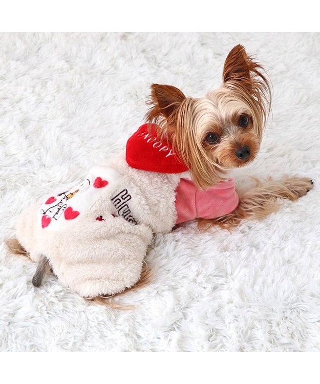 PET PARADISE スヌーピー ポケット付きつなぎ 《ハート柄》 小型犬 ピンク（濃）