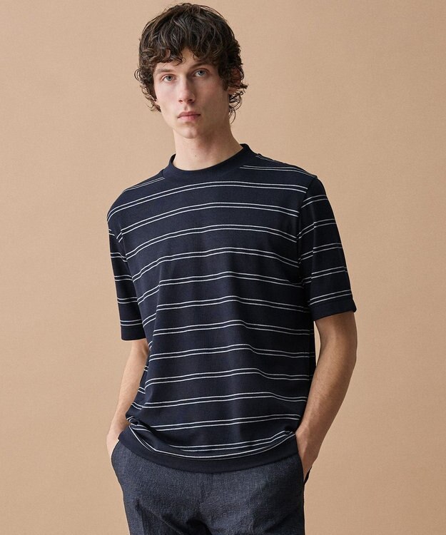 JOSEPH ABBOUD 【エコ素材和紙使用・日本素材を日本縫製 ・軽量・通気性】和紙フライスボーダーＴシャツ ネイビー系2