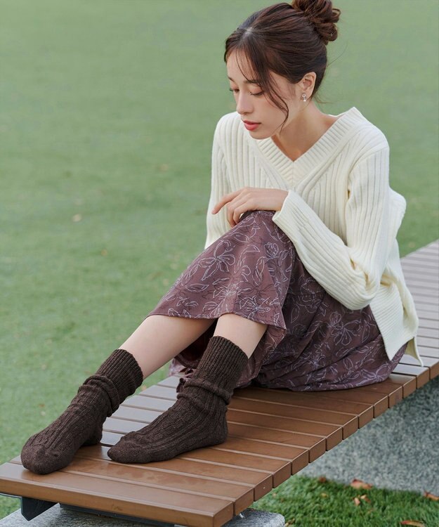 Tiaclasse ケーブル柄編みソックス ブラウン