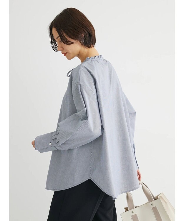 Green Parks スタンドフリルアソートブラウス Navy