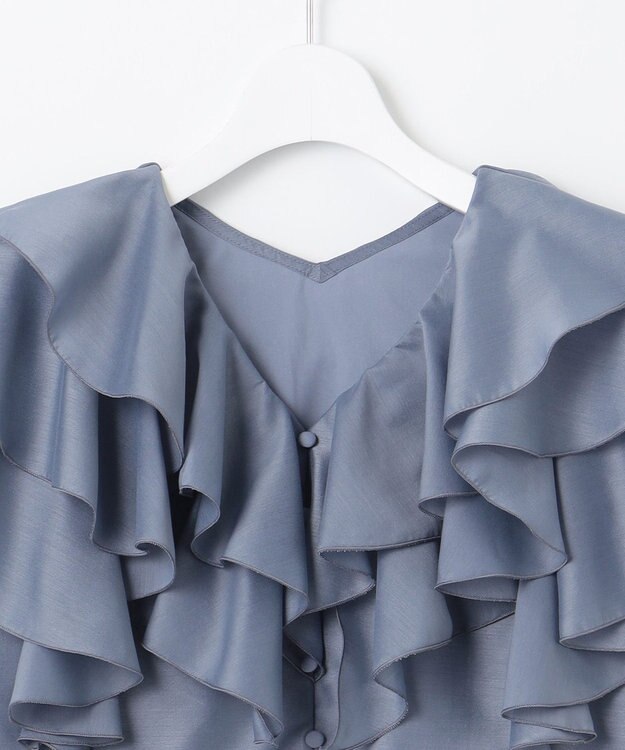 Feroux 【洗える】エアリーフリル ブラウス ブルー系