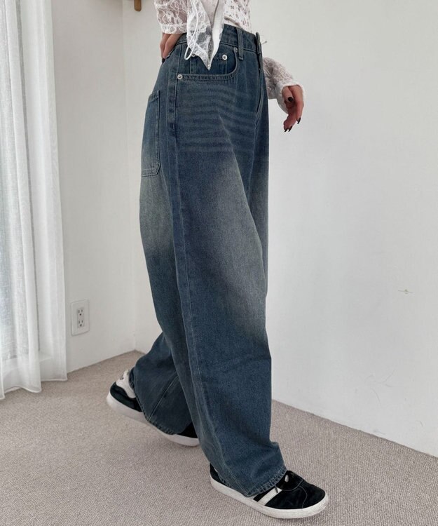 WEGO サマーデニムバレルレッグパンツ デニム中濃加工色