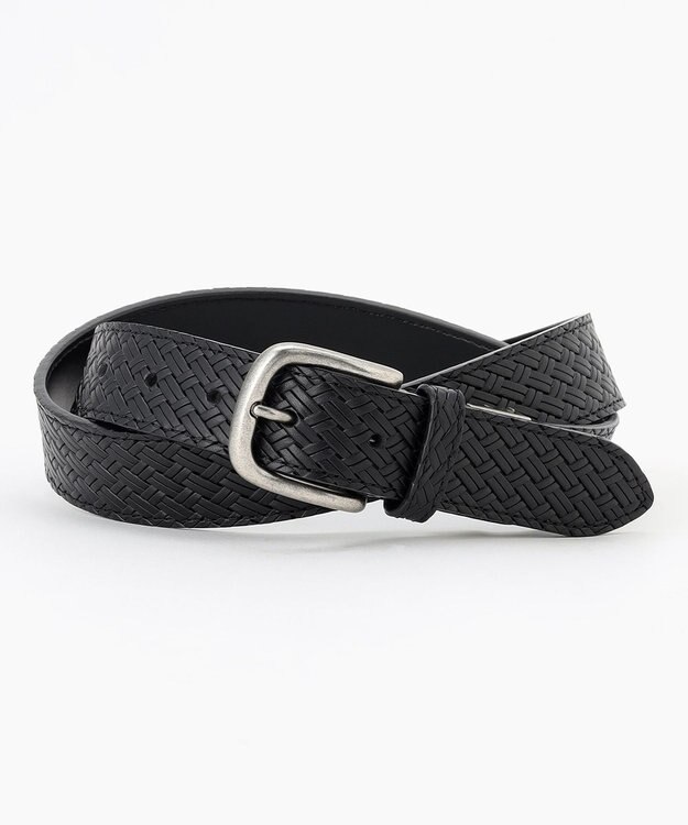 JOSEPH ABBOUD 【日本製】型押しオイルレザー ベルト ブラック系