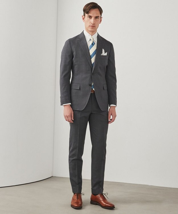 GOTAIRIKU ロングセラー【洗える/折り目加工/シワになりにくい/ウエストアジャスター】ウォッシャブル サマーウール100％パンツ_定番色(ノータック)25年モデル ライトグレー系