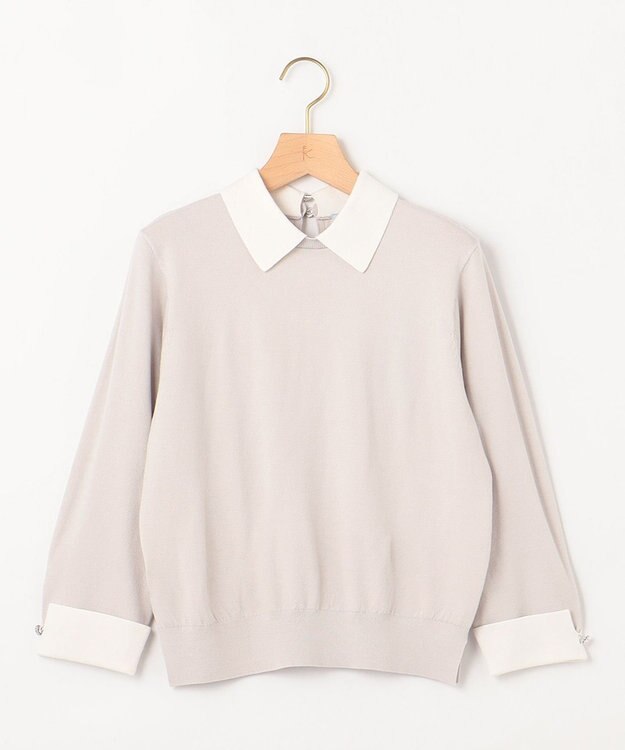 組曲 Elena襟付きニットプルオーバー ライトグレー系