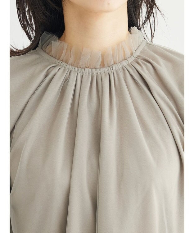 Green Parks ・ＥＬＥＮＣＡＲＥ　ＤＵＥ　チュールハイネックブラウス Gray Beige