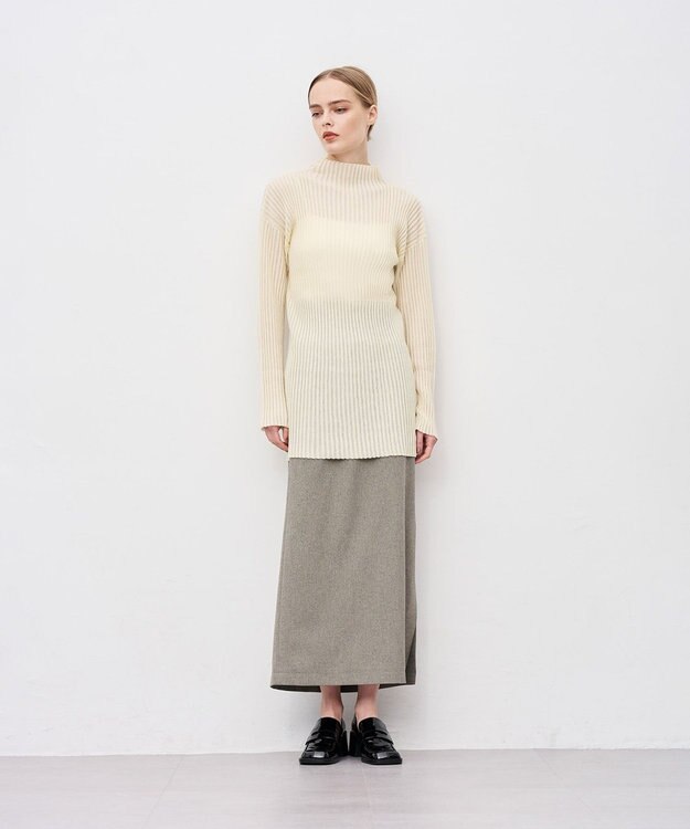 uncrave ウォッシャブルウールライクツイル Iラインスカート シャンブレーチャコール