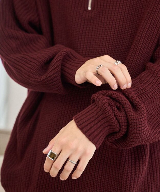 WEGO ルーズフィットハーフZIPプルオーバー ワイン