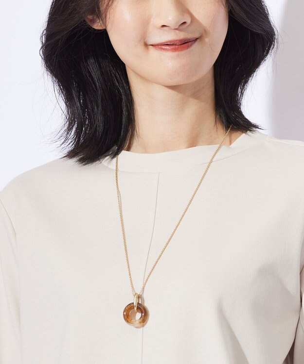 J.PRESS LADIES マーブルトップ ネックレス ブラウン系