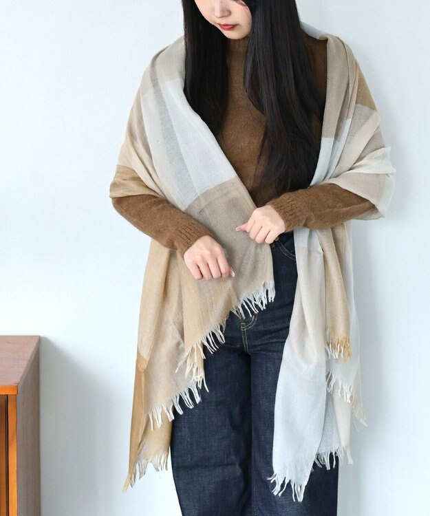 muto ブロックチェック シルクカシミヤストール beige