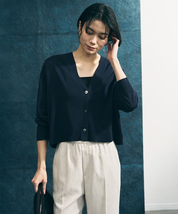 UNFILO L イージーカーディガン クロップド ネイビー