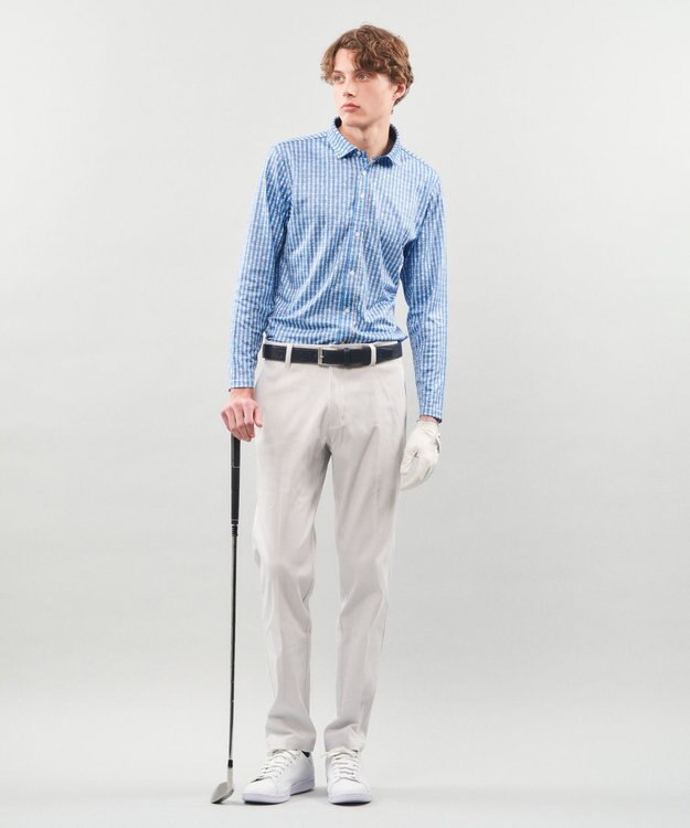 23区GOLF 【MEN】【吸水速乾/UVカット】ストライプロゴ 長袖シャツ スカイブルー系2