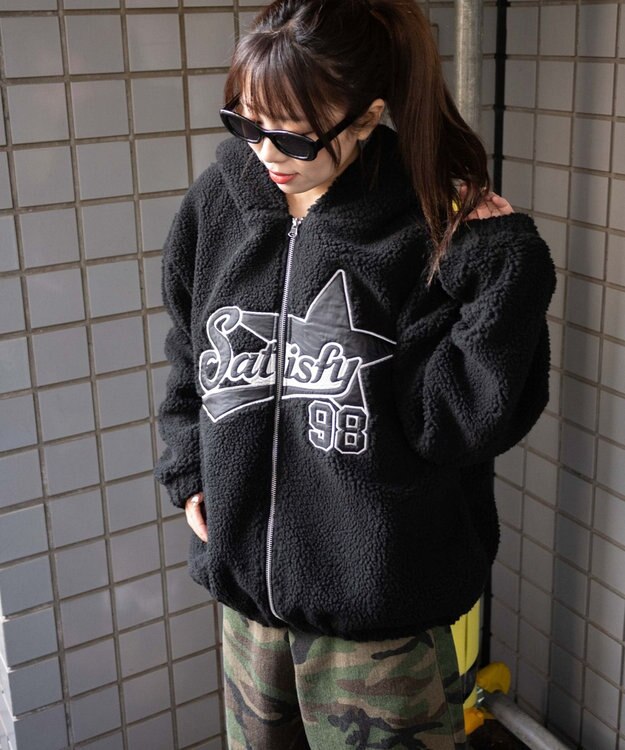 WEGO ロゴボアパーカー ブラック