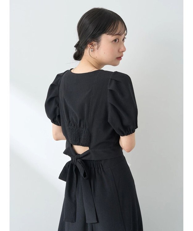 earth music&ecology ＳＥＴ２点バックリボンブラウス＋フレアスカート Black