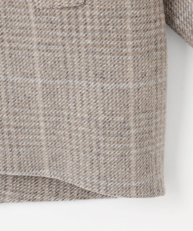 自由区 L 【17号サイズまで展開・カタログ掲載】ウールリバーチェック柄ノーカラー コート モカチェック