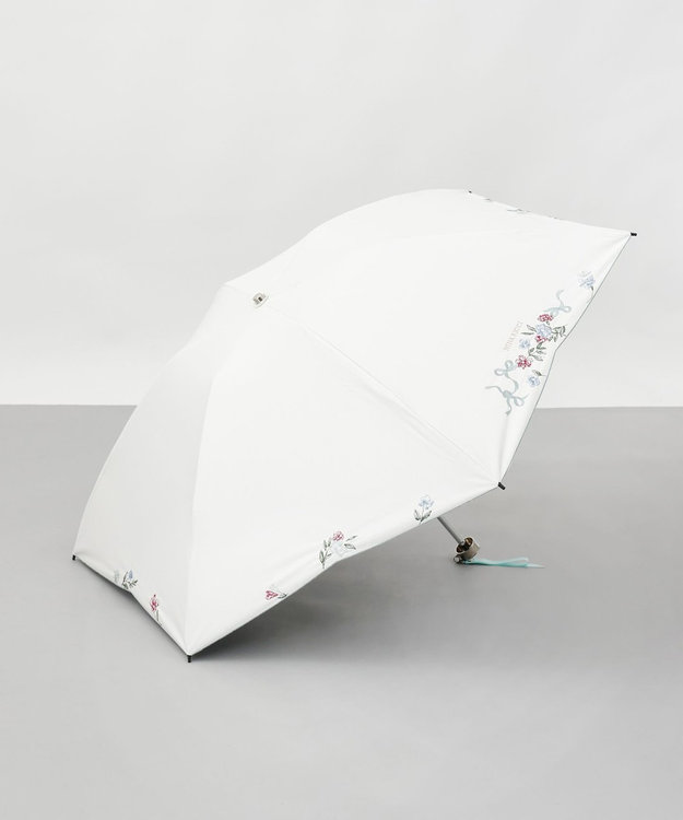 AURORA NINA RICCI（ニナリッチ）花柄刺繍晴雨兼用パラソル（折りたたみ傘） オフホワイト