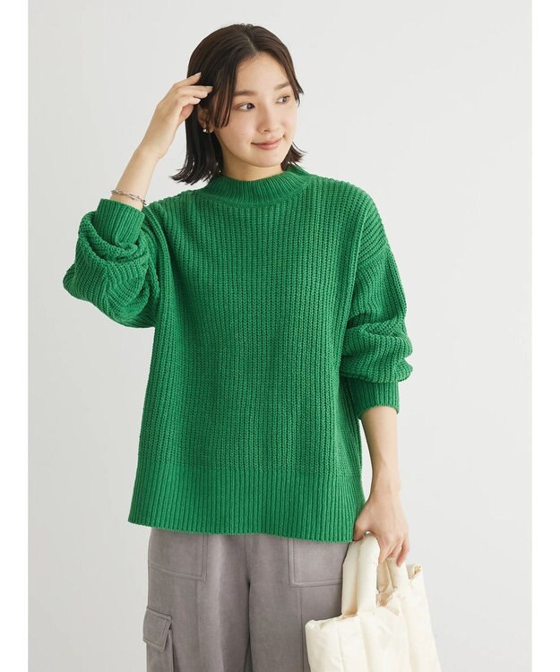 Green Parks ｍｏｋｏモール畦編みモックネックプルオーバー Green