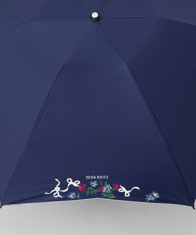AURORA NINA RICCI（ニナリッチ）花柄刺繍晴雨兼用パラソル（折りたたみ傘） ネイビー