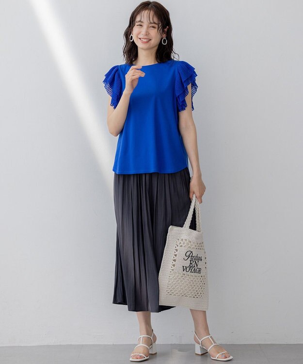 組曲 プリーツコンビフレンチスリーブ カットソー ウルトラマリンブルー系