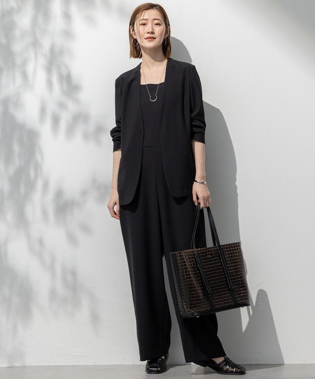 23区 L 【一部店舗限定/吸水速乾/UVカット/接触冷感/洗える】ストレッチジョーゼット オールインワン ブラック系