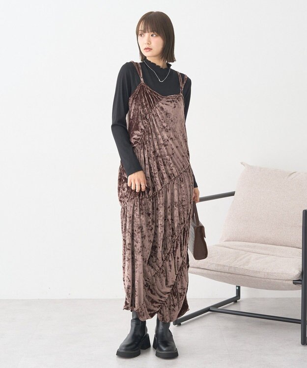 earth music&ecology クラッシュベロアシャーリングワンピース Brown