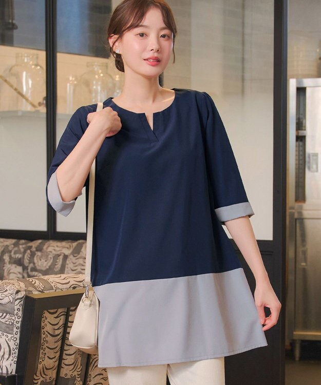 Tiaclasse L 【新色追加】バイカラーチュニック ネイビー×グレー