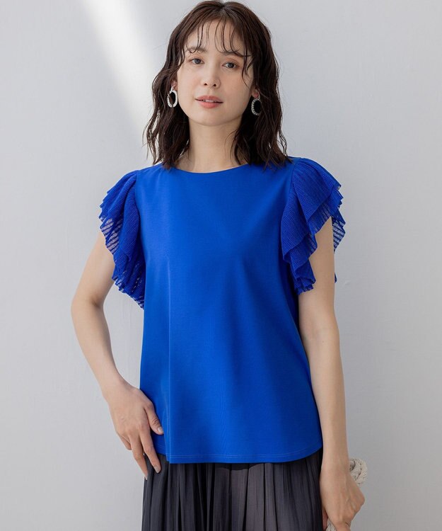 組曲 プリーツコンビフレンチスリーブ カットソー ウルトラマリンブルー系