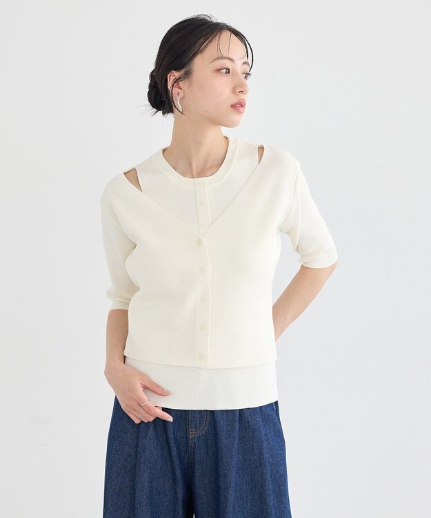 earth music&ecology フェイクレイヤードアメスリプルオーバー Ivory