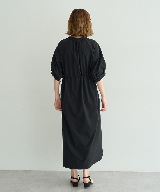 YECCA VECCA <<UVカット>>ドロストギャザー袖ワンピース Black