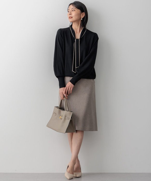 23区 【洗える】ウーステッドウール ボウタイ ニット ブラック系