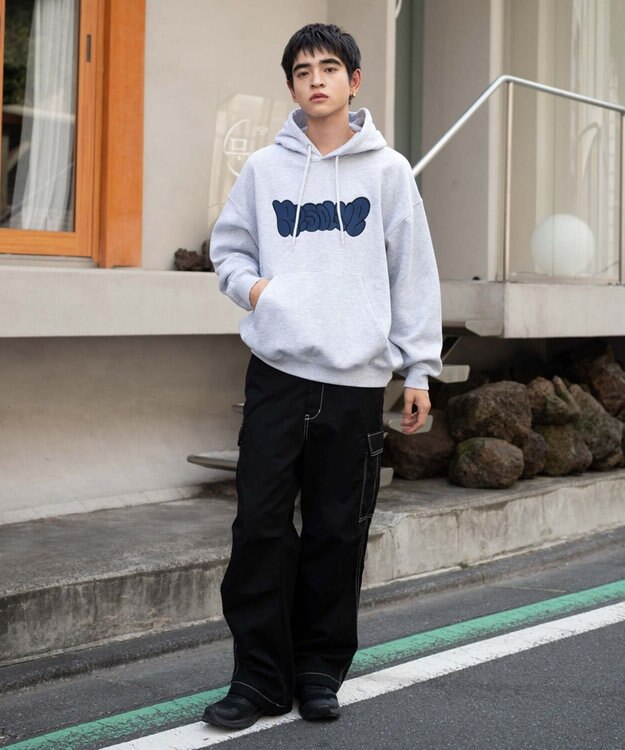 WEGO 【ユニセックス着用ITEM/SMLサイズ展開】グラフィックロゴプルパーカー グレーその他