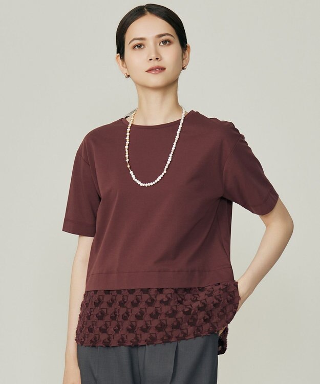 自由区 【カタログ掲載】ジャカードコンビジャージー カットソー ボルドー