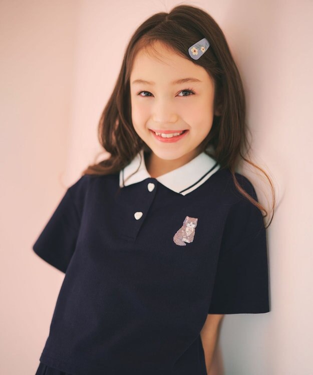 ANY KIDS 【洗濯機可能/吸汗速乾】ドライタッチ ショート丈ポロシャツ ネイビー