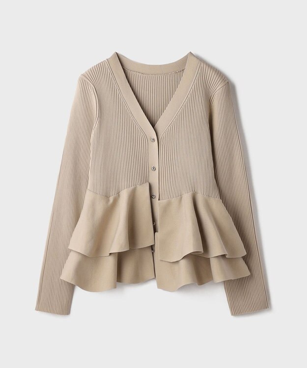 GRACE CONTINENTAL ペプラムニットカーディガン ベージュ