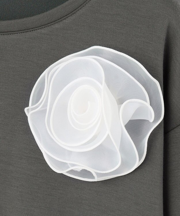 Feroux 【洗える】ローズコサージュ ダンボールプルオーバー グレー系