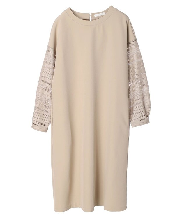 Green Parks 洗える袖レースワンピース Gray Beige