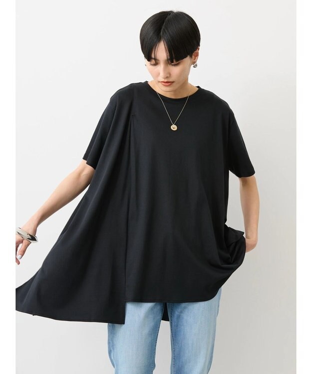AMERICAN HOLIC キレイｃｏｔｔｏｎ切替ヘムカットチュニック Black