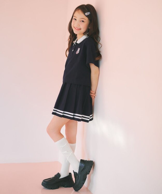 ANY KIDS 【洗濯機可能/吸汗速乾】ドライタッチ ショート丈ポロシャツ ネイビー