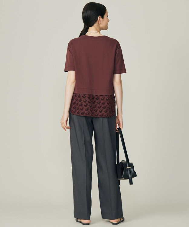 自由区 【カタログ掲載】ジャカードコンビジャージー カットソー ボルドー