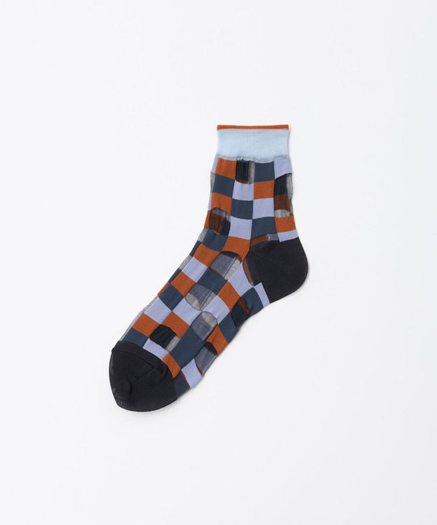 TRICOTE モザイクタイル柄 シアーソックス 32BLUE